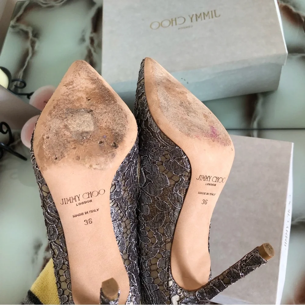 Jimmy Choo Romy 100 Satin Lace Court Shoes Stiletto Heels Women's Size 36 - Picture 8 of 14